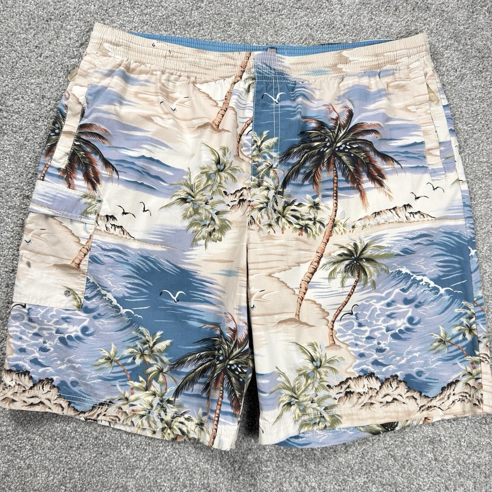 Tori Richard Swim Trunks Men's XL Blue‎ Hawaiian Beach Scenic Lined Aloha